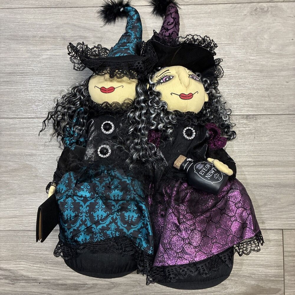 Large Halloween Decor Conjoined Witch Sisters Bean Bag Dolls 18.5" TALL